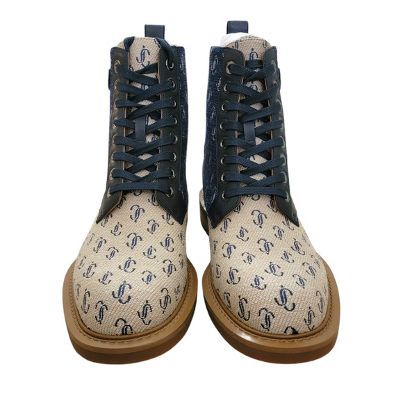 Jimmy Choo Mens Ankle Lace Up Boots 7.5 40.5 Navy Blue Turing Logo Monogram main image 8
